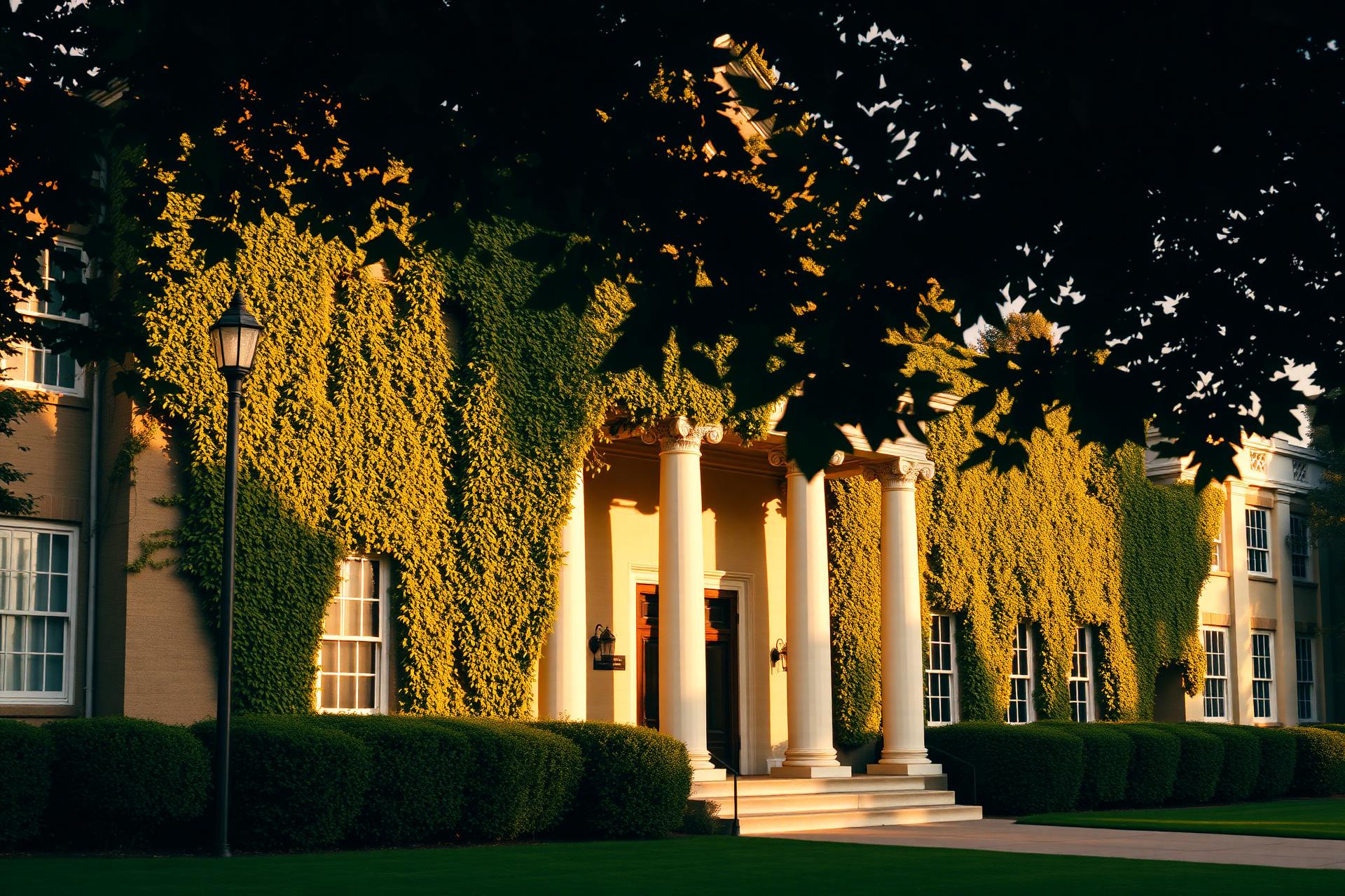Architectural hall in golden hour light