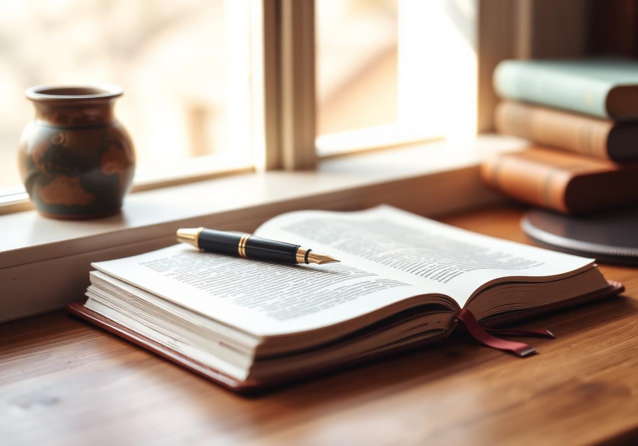 Journal and pen at a sunlit window